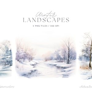 Watercolor Winter Clipart, Snowy Landscape Clipart, Watercolor Winter Sceneries, Winter Landscape Clipart, Snow Forest PNG