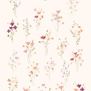 Puede incluir: 20 ramos de acuarela de diferentes flores en tonos de rosa, morado, rojo y blanco. Los ramos est&aacute;n dispuestos en una cuadr&iacute;cula sobre un fondo blanco.