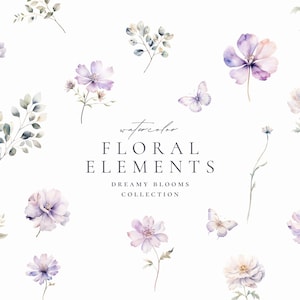 Watercolor Wildflowers Clipart, Purple Florals, Flowers Clipart for Wedding Invitations, Wedding Clipart, Delicate Watercolor Flowers