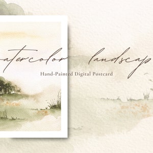 Aquarell Frühling Digitale Postkarte, Aquarell Landschaft, Aquarell Blumenfeld, Frühling Postkarte, Digitale Landschaft Hintergrund