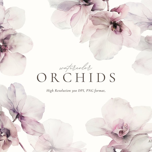 Aquarelle orchidée Clipart, fleurs aquarelle transparentes, clipart floral aquarelle, clipart mariage, clipart printemps aquarelle