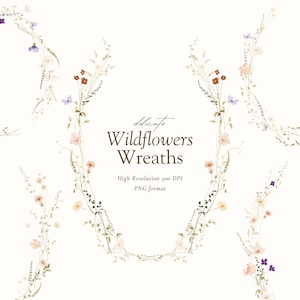 Aquarelles couronnes de fleurs sauvages, des cliparts couronnes de fleurs, des cliparts aquarelle, des cliparts mariage, faire-part de mariage, aquarelle de fleurs sauvages
