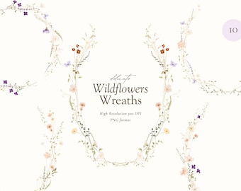Watercolor Wildflower Wreaths Clipart: Floral Wedding Invitation (Digital Download)