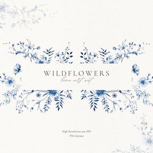 Blauwe bruiloft botanische kunst, Fine Art bruiloft clipart, vintage bloemenboeket, Crest grenskader krans, huwelijksuitnodigingen