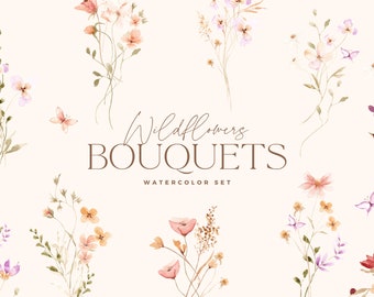 Watercolor Bouquets Clipart, Spring Flowers Bouquets, Summer Flowers Clipart, Watercolor Wedding Clipart, Digital PNG clipart