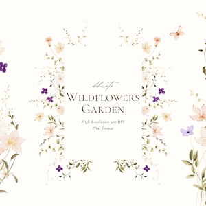 Aquarelle fleurs sauvages Clipart, Clipart floral aquarelle pour faire-part de mariage, Clipart mariage, Couronne de fleurs png, motifs de fleurs sauvages