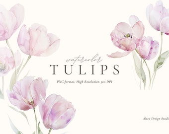 Watercolor Tulips Clipart, Tulipas Clipart, Wedding Invitation Clipart, Spring Flowers Clipart, Watercolor Floral Clipart PNG, Premade Frame