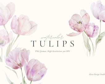 Watercolor Tulips Clipart, Tulipas Clipart, Wedding Invitation Clipart, Spring Flowers Clipart, Watercolor Floral Clipart PNG, Premade Frame