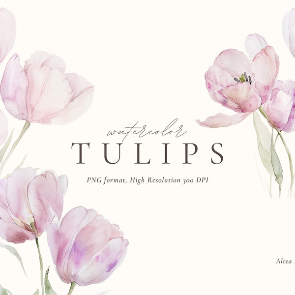 Watercolor Tulips Clipart, Tulipas Clipart, Wedding Invitation Clipart, Spring Flowers Clipart, Watercolor Floral Clipart PNG, Premade Frame