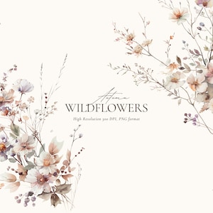Neutrale Aquarell Blumen, Aquarell Wildblumen Clipart, Blumenkranz Clipart, Hochzeit Clipart, Neutral Florals, Blumenstrauß Clipart