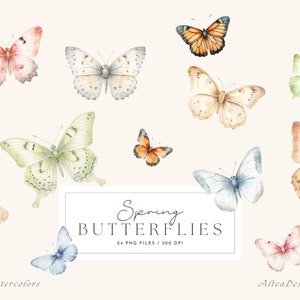Clipart papillon aquarelle, papillon aquarelle, clipart printemps, clipart printemps aquarelle, papillon PNG