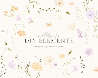 Watercolor Wildflowers Clipart: Spring Floral Set (Digital Download)