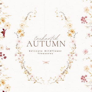 Clipart de flores silvestres em aquarela, clipart de flores de outono, clipart de casamento em aquarela, borda floral, clipart de aquarela de casamento