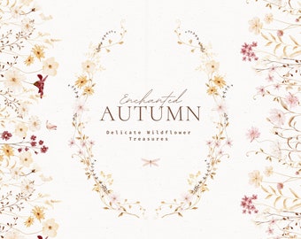 Watercolor Fall Wildflower Clipart: Autumn Wedding Graphics (Digital Download)