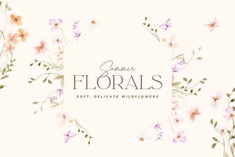 Imágenes prediseñadas de flores silvestres en acuarela: Invitación de boda con motivos florales de verano (Descarga digital) imagen 14