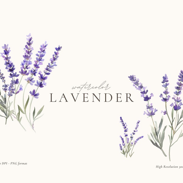 Lavender Watercolor Clipart, Lavender Wreath, Wildflowers Clipart, Purple Flowers, Lavender PNG, Wedding Clipart