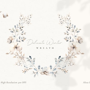 Corona invernale dell'acquerello, clipart della ghirlanda nuziale, monogramma floreale dell'acquerello, cornice floreale delicata, logo del matrimonio PNG
