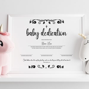 Certificado mínimo de dedicación de bebé, plantilla de certificado de dedicación de bebé niña, regalo de bautismo editable, dedicación de bautizo de bebé imprimible