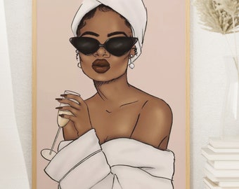 Black Girl Art| Black girl illustration| Black woman Wall Art|Black girl Canvas| African woman Art|Black Woman portrait|Black Positivity Art