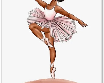 Braune Haut Ballerina Kunst| Schwarze Mädchen Wandkunst| Leinwandbild| physischer Druck| Afrikanischer Ballett druck| Schwarzes Mädchen Schlafzimmer| Schwarzes Mädchen Kinderzimmer