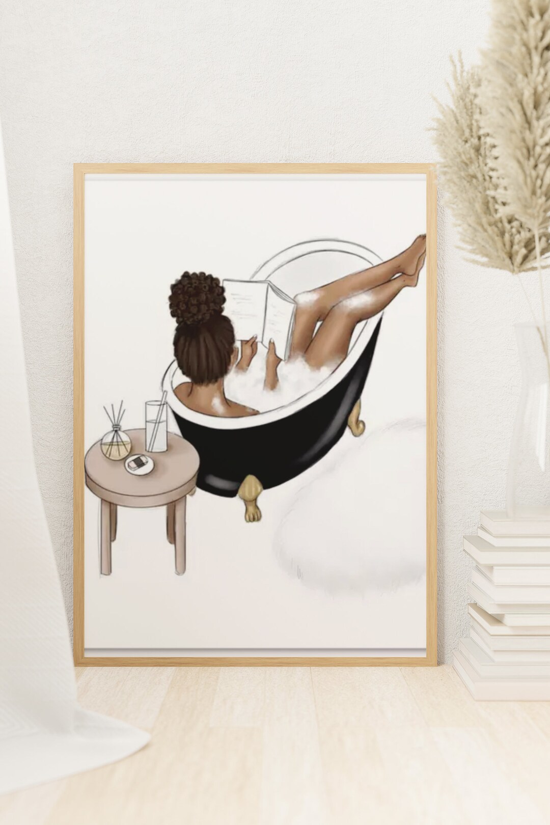 Black Afro Woman Canvas Wall Art Decor Afro Girl Art Black Girl Bathroom Art Cute Black Girl ...