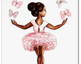 Braune Haut Ballerina Kunst| Schwarze Mädchen Wandkunst| Leinwandbild| physischer Druck| Afrikanischer Ballett druck| Schwarzes Mädchen Schlafzimmer| Schwarzes Mädchen Kinderzimmer