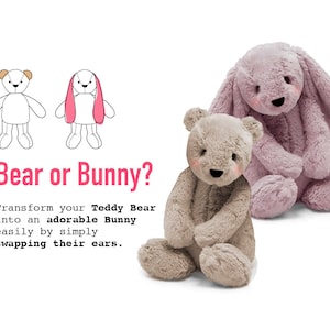 Teddy Bear Pattern and Bunny VIDEO tutorial 3 sizes, rabbit pattern, keepsake bear, image 4