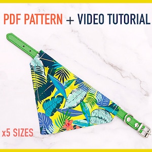 Dog Bandana Pattern + Tutorial Video Over the collar Dog Bandana x4 sizes - pdf Sewing Pattern, Reversible bandana