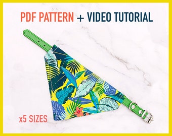 Dog Bandana Pattern + Tutorial Video Over the collar Dog Bandana x4 sizes - pdf Sewing Pattern, Reversible bandana