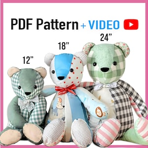 Teddy Bear Pattern and Bunny VIDEO tutorial 3 sizes, rabbit pattern, keepsake bear, image 1