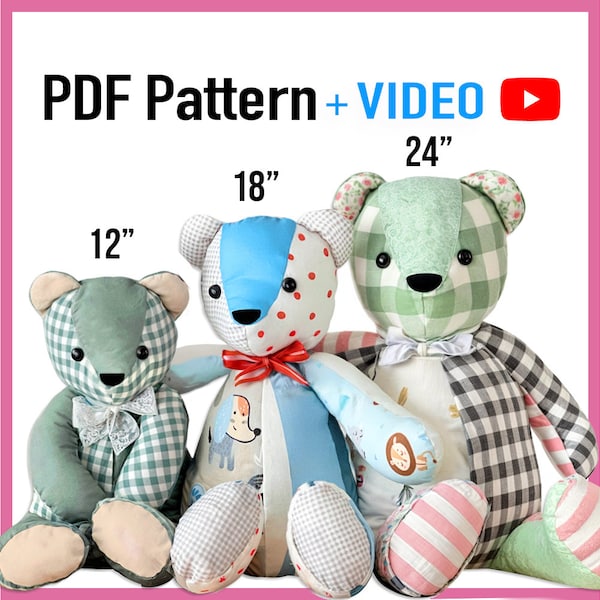 Teddy Bear Pattern and Bunny + VIDEO tutorial - 3 sizes, rabbit pattern, keepsake bear,