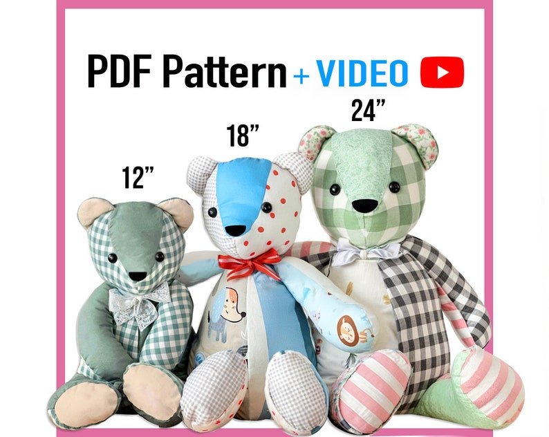 Teddy Bear Pattern and Bunny VIDEO tutorial 3 sizes, rabbit pattern, keepsake bear, image 1