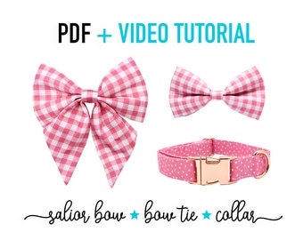 Dog Sailor Bow, bow tie and collar PDF + Tutorial Video - ALL sizes - Cat - pdf Sewing