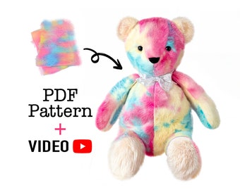 Fluffy Plush PATTERN, Teddy Bear Pattern and Bunny + VIDEO tutorial - 3 sizes, rabbit pattern, keepsake bear,