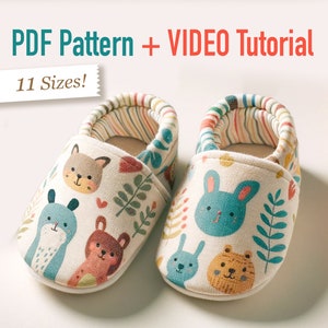 BEST-SELLER Modèle de couture de chaussures pour bébés et tout-petits Pantoufles avec tutoriel VIDÉO Téléchargement instantané Nouveau-né Cadeau baby shower à coudre image 1