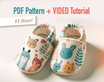 BEST SELLER!! Cartamodello per scarpe per neonati e bambini piccoli | Pantofole | con VIDEO Tutorial | Download istantaneo | Neonato | Regalo per baby shower da cucire