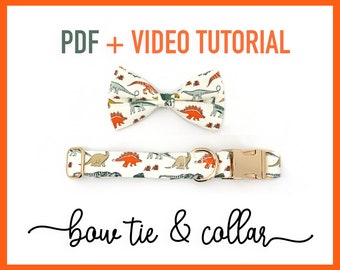 Dog Bow Tie and collar PDF + Tutorial Video - x6 sizes - Cat - pdf Sewing