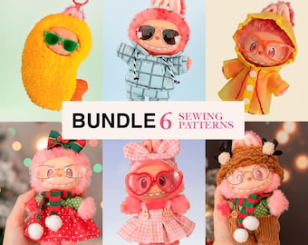 BUNDLE Cute Monster Sewing Pattern, Clothes for plush doll 17 cm, Cute Monster, La fufu, Monster Soft Toy, Santa pattern for 17cm plush