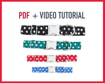 Dog Collar PDF PATTERN + Tutorial Video x4 sizes - Cat - pdf Sewing Pattern, pet gift