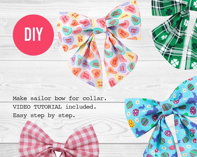 Dog Sailor Bow PDF Patterns + Tutorial Video - x3 sizes - Cat - pdf Sewing image 2