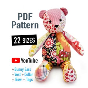 Memory Bear Pattern with VIDEO Tutorial, Keepsake Bear Sewing Pattern, 22 Sizes Included