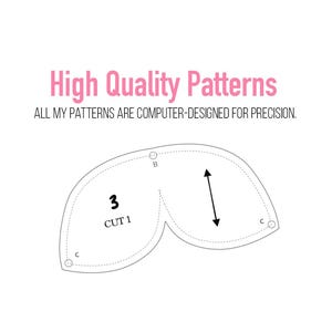 May include: A black and white sewing pattern for a garment piece labeled "Cut 1" with the number "3" on it. The pattern has three marked points labeled "B" and "C".
