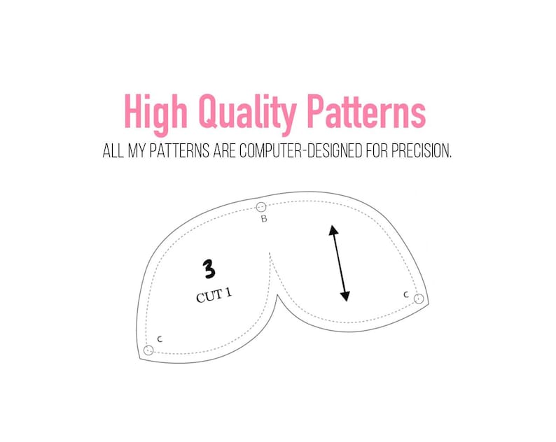 May include: A white background with a pink text that reads "High Quality Patterns". Below the text is the phrase "ALL MY PATTERNS ARE COMPUTER-DESIGNED FOR PRECISION." A pattern is in the center with the text "3 CUT 1".
