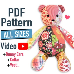 Memory Bear Pattern + VIDEO tutorial - 14 sizes: SMALL and LARGE, keepsake bear