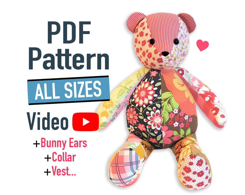 Memory Bear Pattern VIDEO tutorial 14 sizes: SMALL and LARGE, keepsake bear image 1