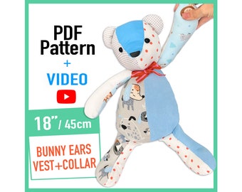 Memory Bear Pattern and Bunny + VIDEO tutorial - 18", rabbit pattern, keepsake bear pattern, Teddy pattern
