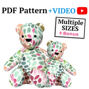 Memory Bear Pattern VIDEO tutorial 6 sizes: SMALL and LARGE, keepsake bear image 1