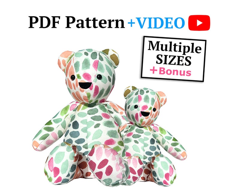 Memory Bear Pattern VIDEO tutorial 6 sizes: SMALL and LARGE, keepsake bear image 1