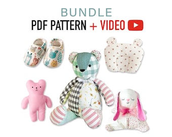 Memory Bear Pattern + Bunny Pattern + Teddy bear Pattern + Baby Pillow + Baby slippers + VIDEO tutorial
