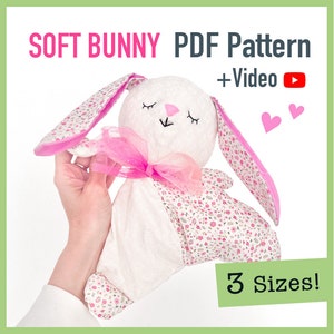 EASTER BUNNY Pattern + VIDEO tutorial - 3 sizes, rabbit pattern, soft toy, keepsake rabbit,